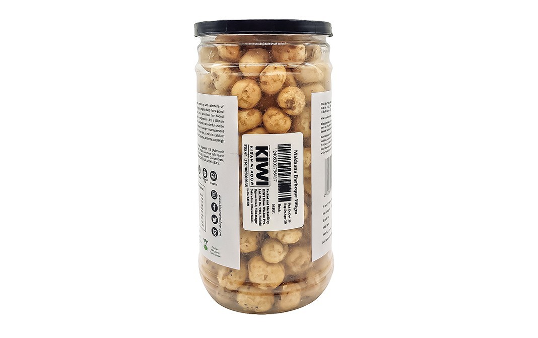 Kiwi Kisan Window Roasted Makhana Barbeque Crunch   Glass Jar  100 grams